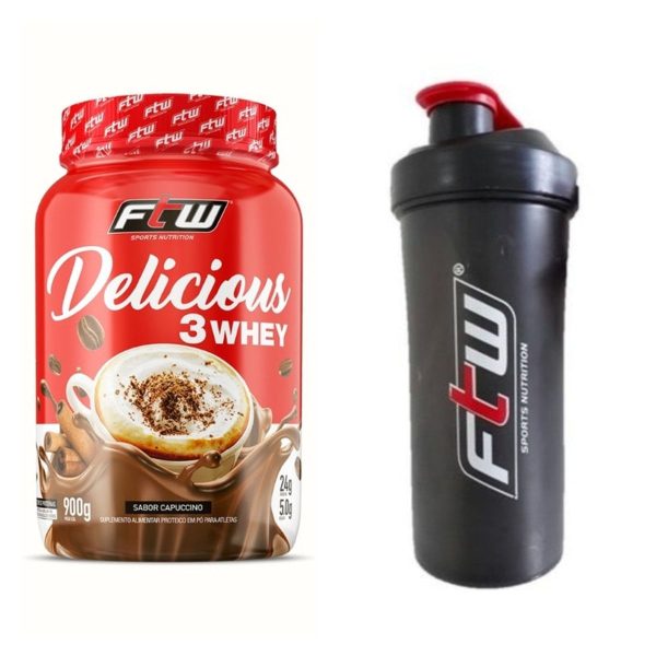 Whey Delicious Ftw 900G Capuccino + Coqueteleira 600Ml