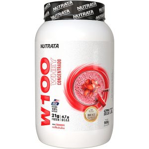 Whey Protein Nutrata W100 Concentrado Sabor Morango 900g