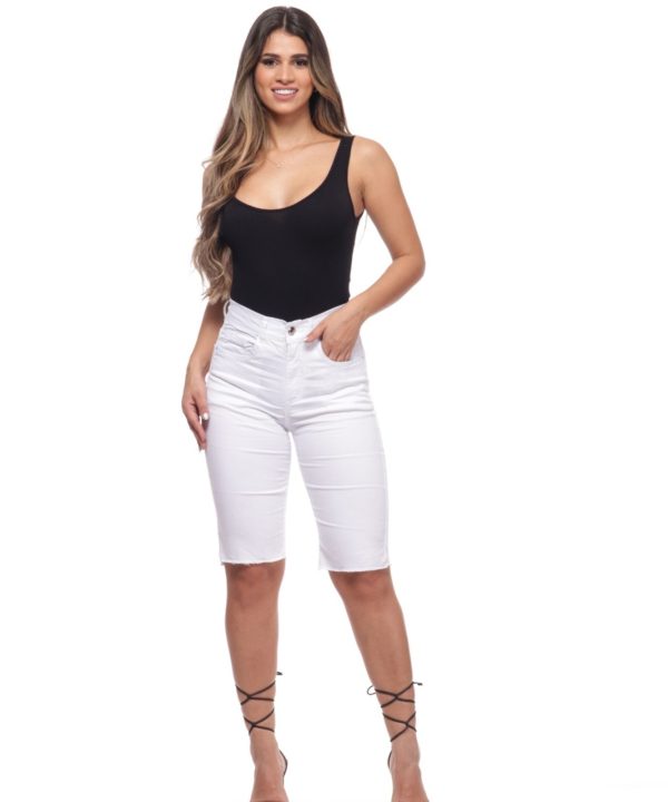 Bermuda Feminina Sarja Biker Razon Jeans Branco