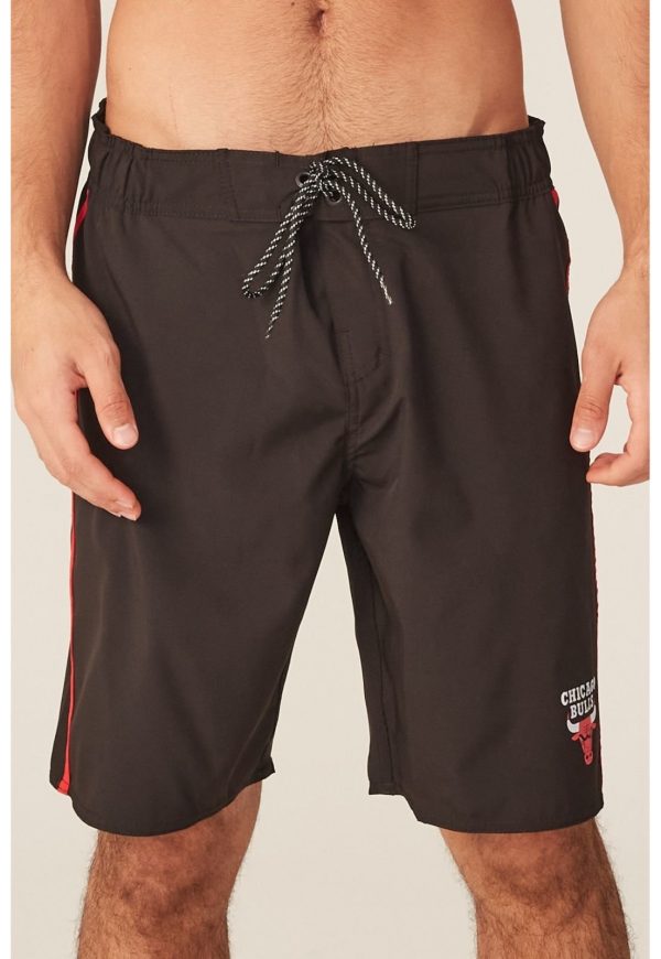 Boardshort NBA Com Elástico Chicago Bulls Preto