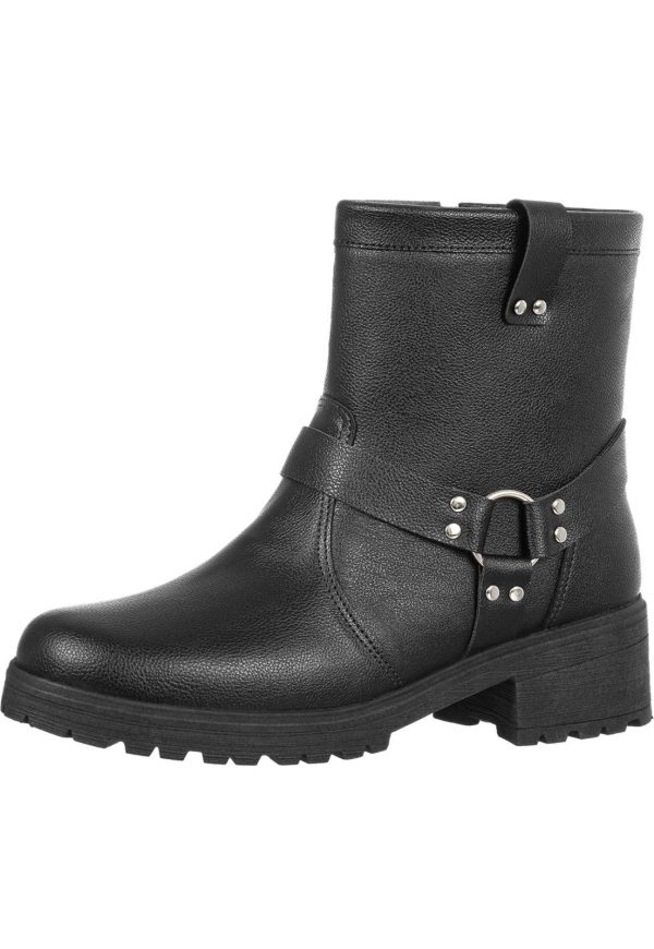 Bota Cano Curto Argola Zíper Biker Tratorada Tachas Preta