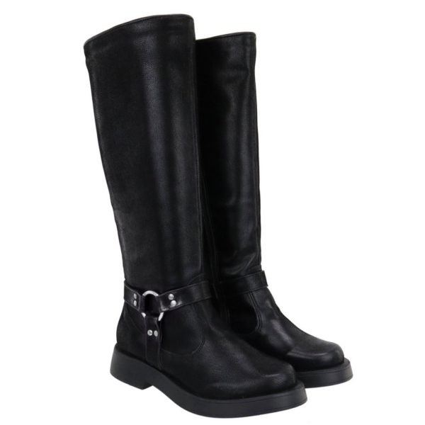 Bota Feminina Biker Rasteira 2026 Napa Preta Preto