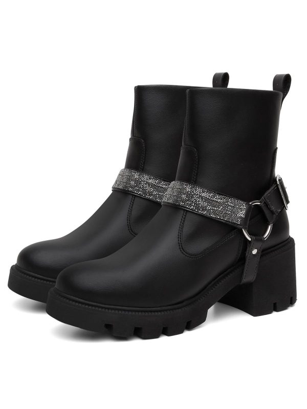 Bota Feminina Tratorada Salto Preta Biker