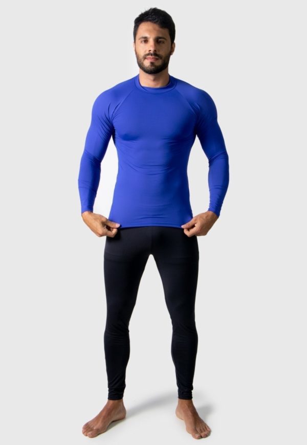 Camisa Térmica Adulto Masculina Segunda Pele Praia Surf Proteção Uv Esportiva 4 Estações Azul Royal