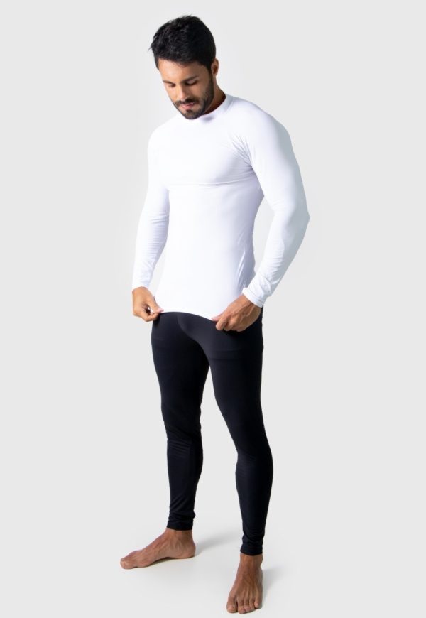 Camisa Térmica Adulto Masculina Segunda Pele Praia Surf Proteção Uv Esportiva 4 Estações Branco