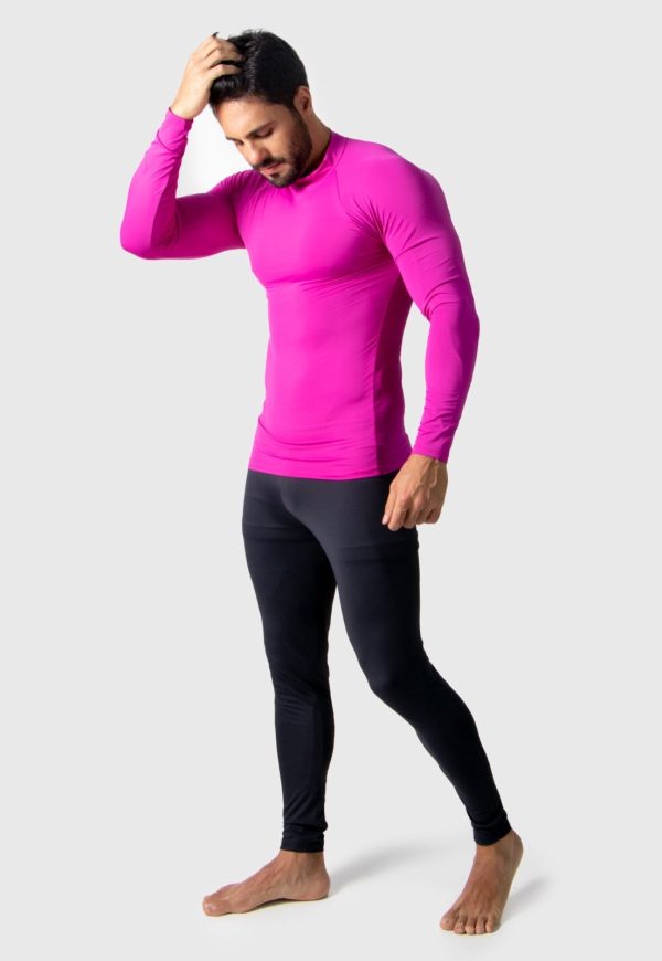 Camisa Térmica Adulto Masculina Segunda Pele Praia Surf Proteção Uv Esportiva 4 Estações Rosa