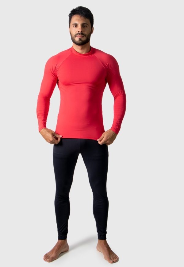 Camisa Térmica Adulto Masculina Segunda Pele Praia Surf Proteção Uv Esportiva 4 Estações Vermelho