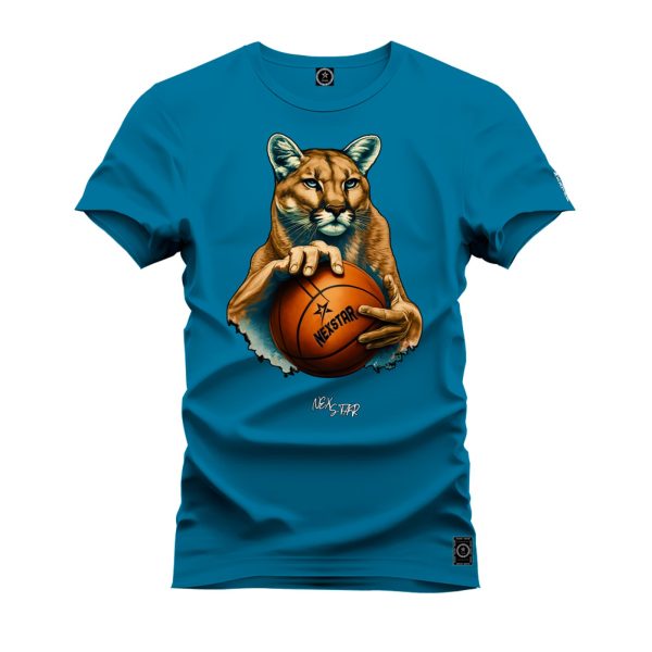 Camiseta Algodão Estampada Nexstar Confortável Onça Basquete Azul