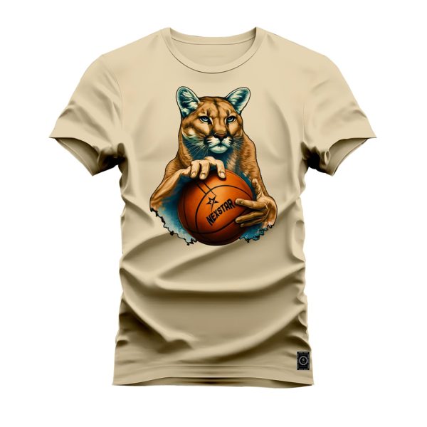 Camiseta Algodão Estampada Nexstar Confortável Onça Basquete Bege