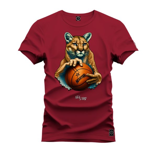 Camiseta Algodão Estampada Nexstar Confortável Onça Basquete Bordô