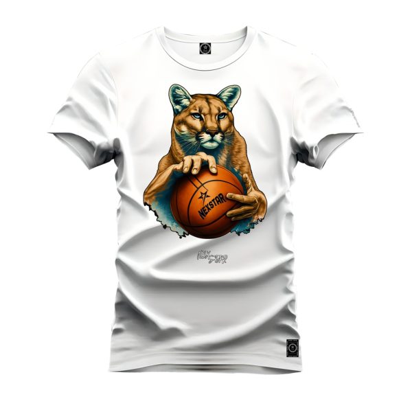 Camiseta Algodão Estampada Nexstar Confortável Onça Basquete Branco