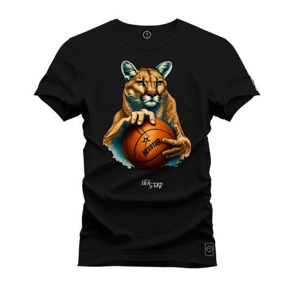 Camiseta Algodão Estampada Nexstar Confortável Onça Basquete Preto