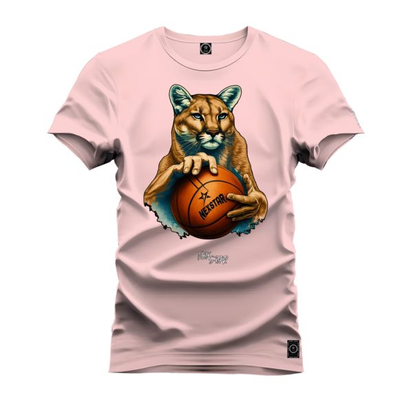 Camiseta Algodão Estampada Nexstar Confortável Onça Basquete Rosa