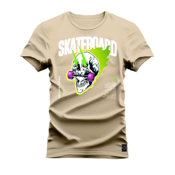 Camiseta Algodão Estampada Nexstar Confortável Skate Board Bege