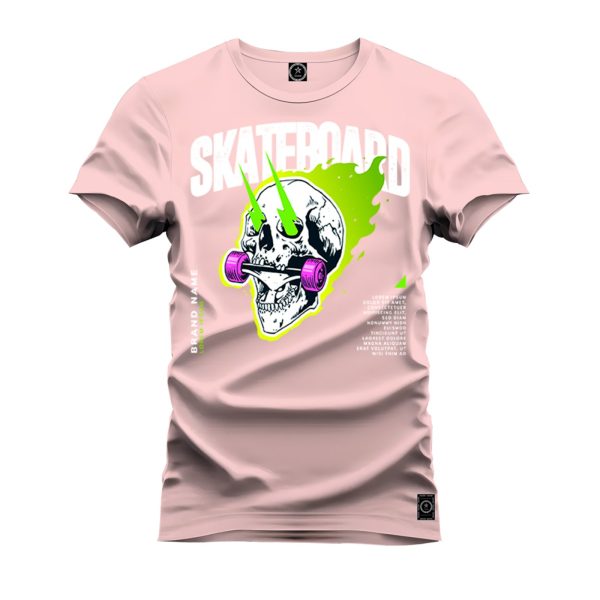 Camiseta Algodão Estampada Nexstar Confortável Skate Board Rosa