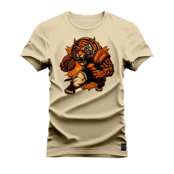 Camiseta Algodão Estampada Nexstar Confortável Tigre Basquete Bege