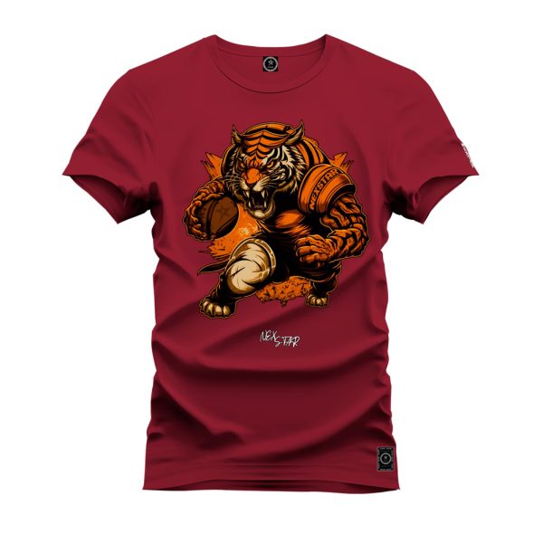 Camiseta Algodão Estampada Nexstar Confortável Tigre Basquete Bordô