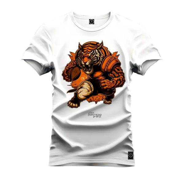 Camiseta Algodão Estampada Nexstar Confortável Tigre Basquete Branco