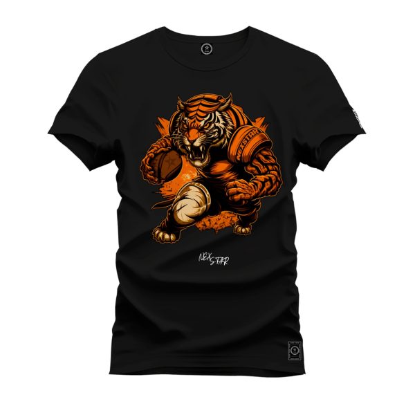 Camiseta Algodão Estampada Nexstar Confortável Tigre Basquete Preto