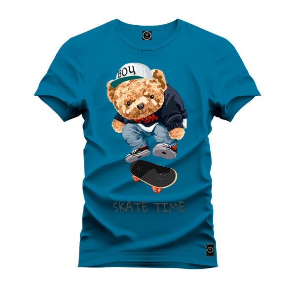 Camiseta Algodão Estampada Nexstar Confortável Urso Skate Run Azul