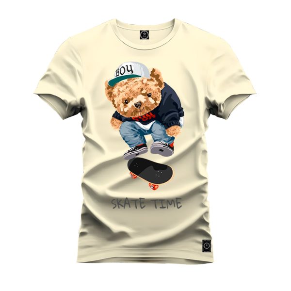 Camiseta Algodão Estampada Nexstar Confortável Urso Skate Run Pérola