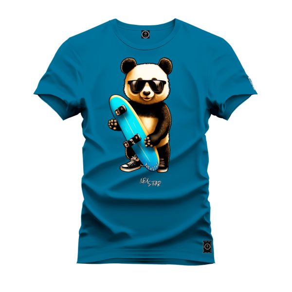 Camiseta Algodão Estampada Nexstar Confortável Urso Skater Azul