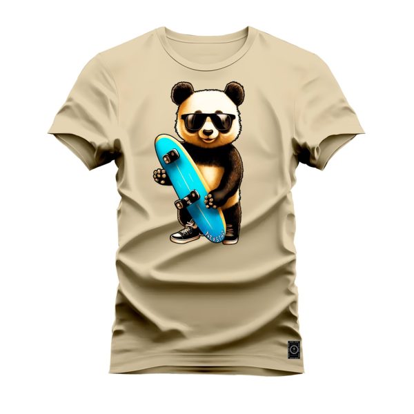 Camiseta Algodão Estampada Nexstar Confortável Urso Skater Bege