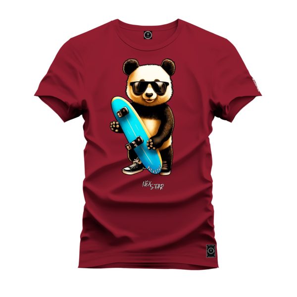 Camiseta Algodão Estampada Nexstar Confortável Urso Skater Bordô