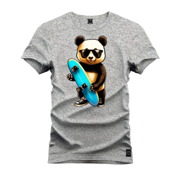 Camiseta Algodão Estampada Nexstar Confortável Urso Skater Cinza