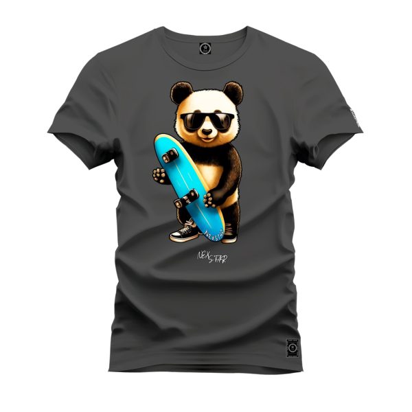 Camiseta Algodão Estampada Nexstar Confortável Urso Skater Grafite