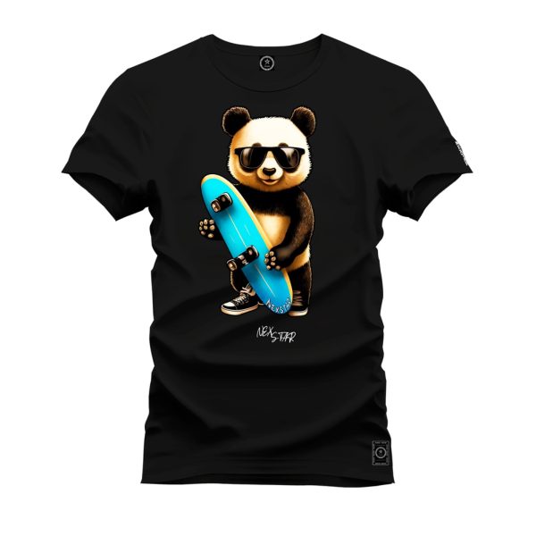 Camiseta Algodão Estampada Nexstar Confortável Urso Skater Preto