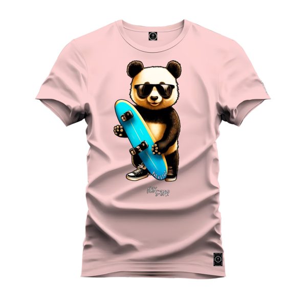 Camiseta Algodão Estampada Nexstar Confortável Urso Skater Rosa