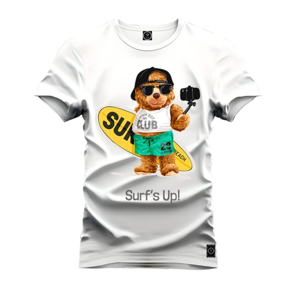 Camiseta Algodão Estampada Nexstar Confortável Urso Surf Branco