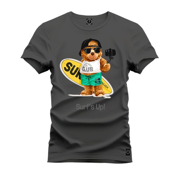 Camiseta Algodão Estampada Nexstar Confortável Urso Surf Grafite