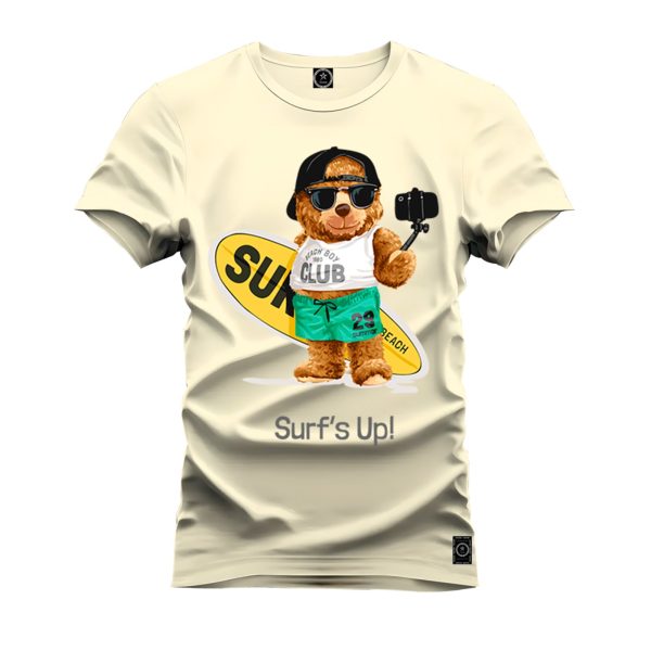 Camiseta Algodão Estampada Nexstar Confortável Urso Surf Pérola