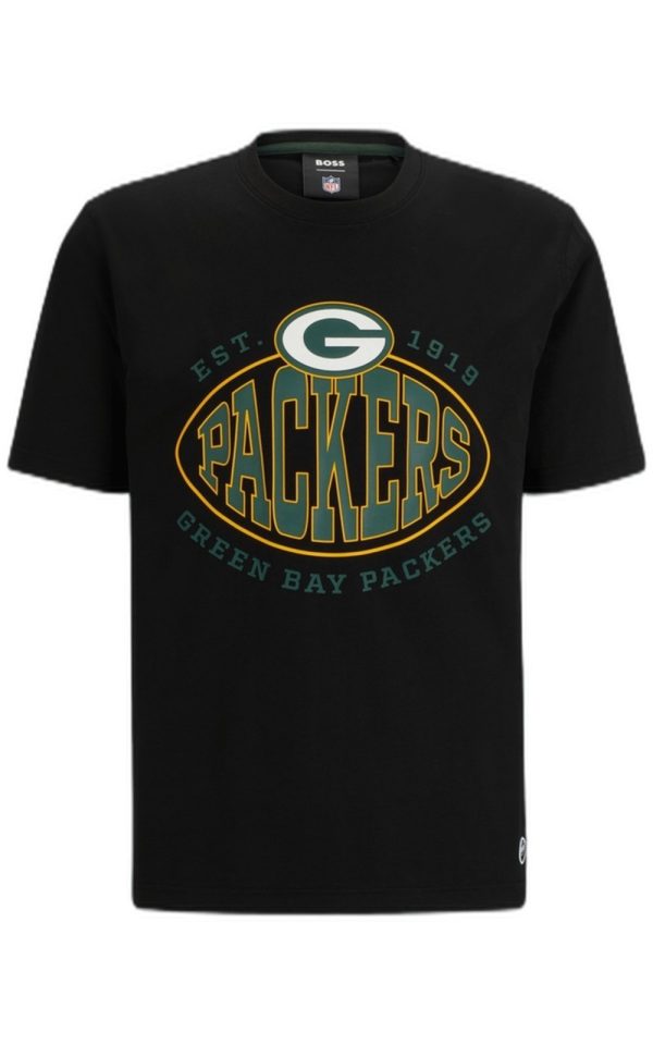 Camiseta BOSS X NFL Preta De Algodão Stretch Com Marca Colaborativa