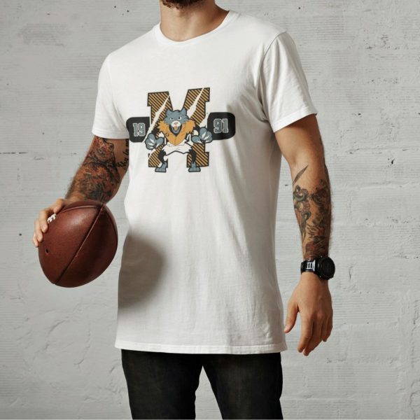 Camiseta Básica Masculina Lobo Mascote Futebol Americano Garras 100% Algodão - Branco