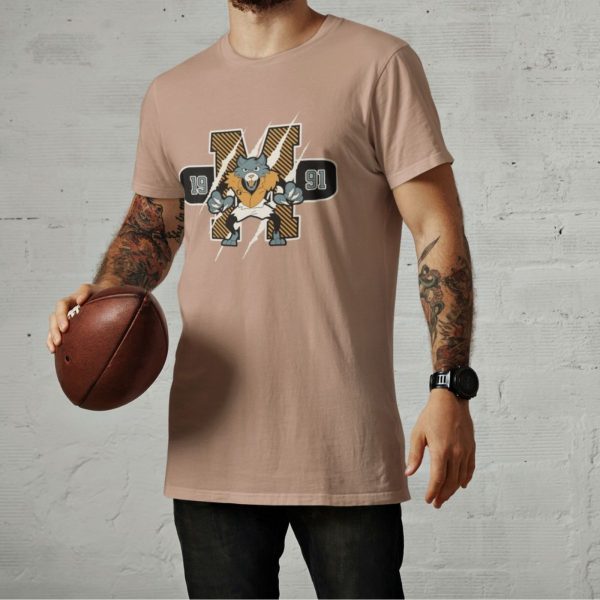 Camiseta Básica Masculina Lobo Mascote Futebol Americano Garras 100% Algodão - Caqui