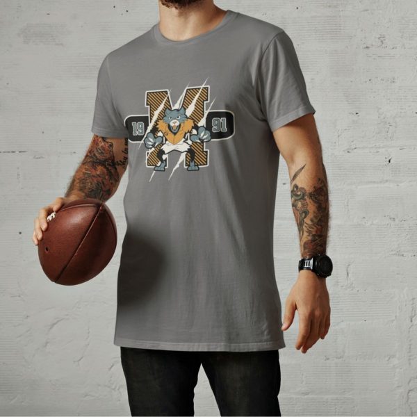 Camiseta Básica Masculina Lobo Mascote Futebol Americano Garras 100% Algodão - Chumbo