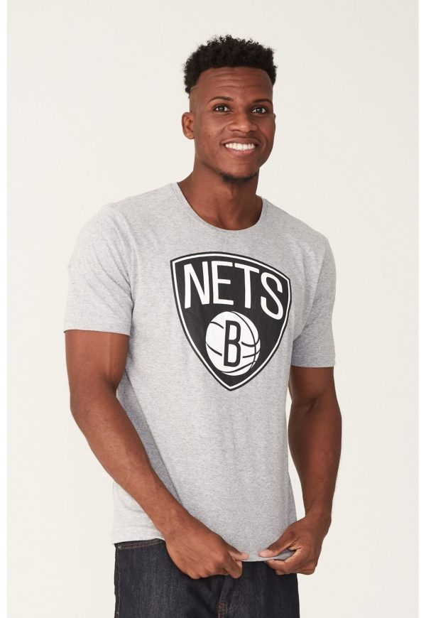 Camiseta NBA Estampada Brooklyn Nets Cinza Mescla