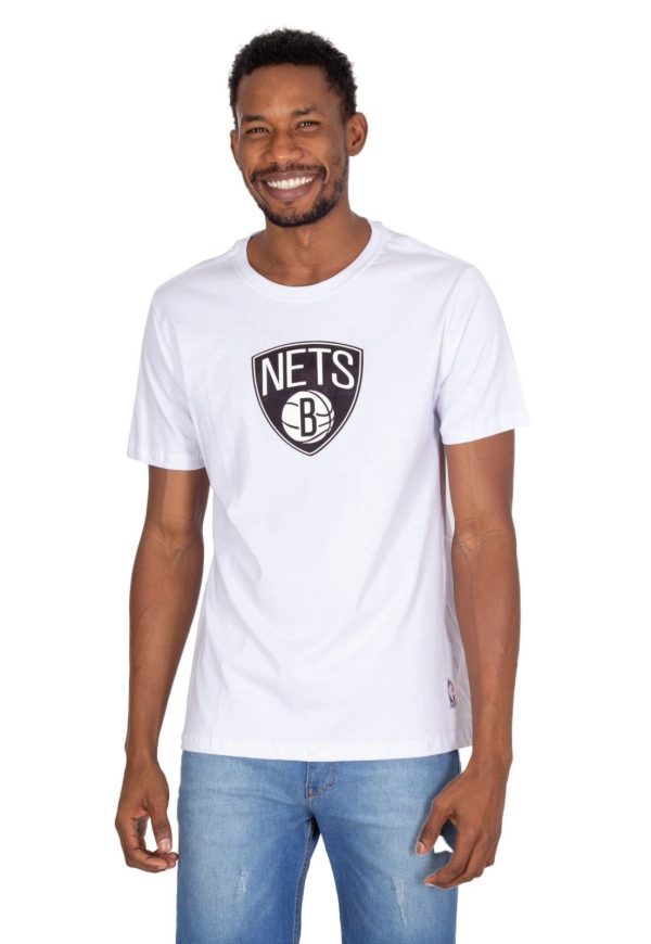 Camiseta NBA Estampada Vinil Brooklyn Nets Casual Branca