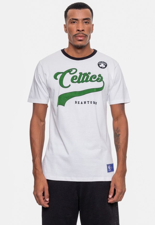 Camiseta NBA Masculina Floco Team Boston Celtics Off White