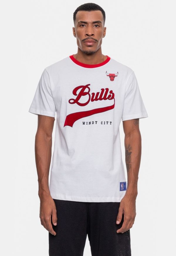 Camiseta NBA Masculina Floco Team Chicago Bulls Branca