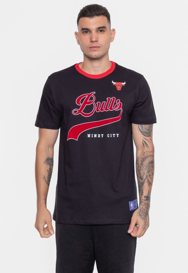 Camiseta NBA Masculina Floco Team Chicago Bulls Preta