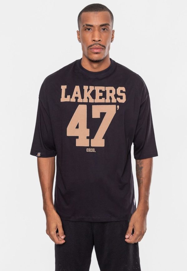 Camiseta NBA Masculina Oversized Number Twill Los Ageles Lakers Preta