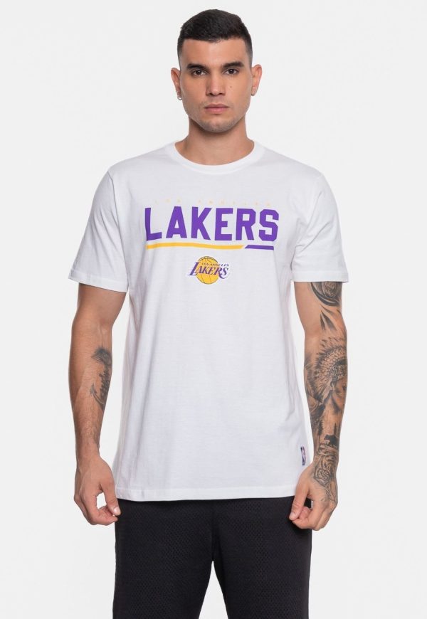 Camiseta NBA Masculina Wordname Los Angeles Lakers Off White