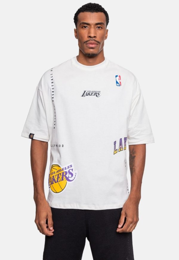 Camiseta NBA Oversized D Construct Los Angeles Lakers Off White