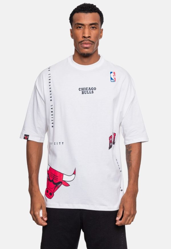 Camiseta NBA Oversized Masculina D Construct Chicago Bulls Off White