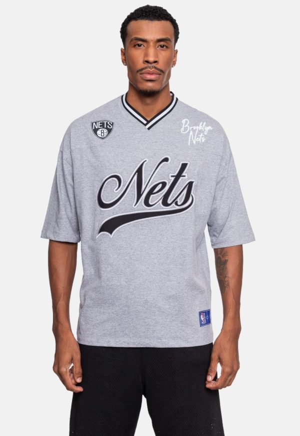 Camiseta NBA Oversized Old Logo Brooklyn Nets Cinza Mescla