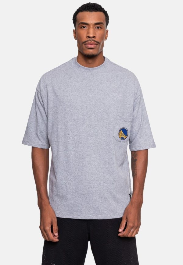 Camiseta NBA Oversized Pocketing Golden State Warriors Cinza Mescla